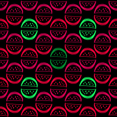 Funny  seamless pattern with watermelonpainted rough brush. Vector seamless ornament.Template for the fabric. Package design, product package,product label .のイラスト素材