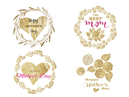 Happy Mother's Day Collection templates poster, greeting card with flowers, hearts and flower frames. Can be used as mothers day card or poster.Vector illustration.のイラスト素材