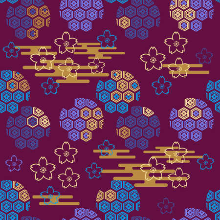 Beautiful  japanese seamless  pattern with japanese motifs. Vector unique seamless asian texture.For printing on packaging, textiles, paper, manufacturing, wallpapers,bags, scrapbooking.のイラスト素材