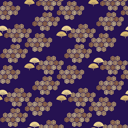 Beautiful japanese seamless  pattern with clouds, waves and flowers. Vector unique seamless asian texture.For printing on packaging, textiles, paper,book covers, manufacturing, wallpapers,bags, scrapbooking.のイラスト素材