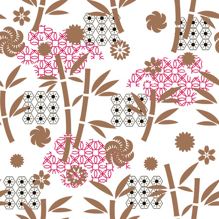 Beautiful japanese seamless pattern with asian elements and flowers.のイラスト素材