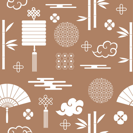 Beautiful japanese seamless pattern with asian elements and flowers.のイラスト素材