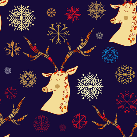 Hand drawn Christmas seamless pattern with stars and christmas deer. Holiday background.Unique hand drawn design.Vector illustration.のイラスト素材