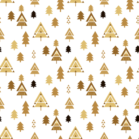  Christmas seamless pattern  with  christmas tree.Winter forest. Holiday background in scandinavian style. Unique golden  texture.Vector illustration.のイラスト素材