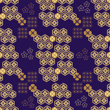 Beautiful japanese seamless  pattern with flowers. Vector unique seamless asian texture.For printing on packaging, textiles, paper,book covers, manufacturing, wallpapers,bags, scrapbooking.のイラスト素材