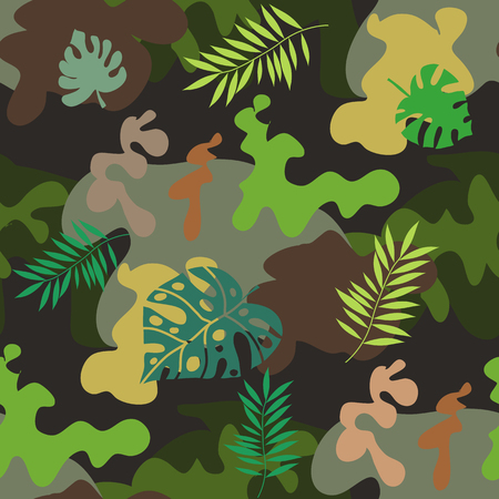 Beautiful camouflage seamless pattern. Military design. For printing on packaging, textiles, paper, manufacturing, wallpapers, soldier material, brutal fashion, backdrop or wrapping , paper. Vector illustration.のイラスト素材
