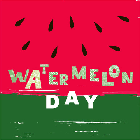 National Watermelon Day. Watermelon in cartoon  style.  Template poster,  banner,  party invitation. Vector illustration.のイラスト素材