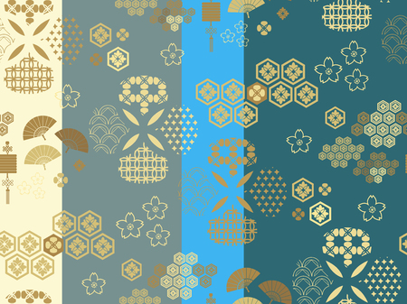 Beautiful japanese seamless  pattern with clouds, waves. Japanese, chinese elements. Vector seamless asian texture.For printing on packaging, textiles, paper, fabric, web, manufacturing, wallpapers.のイラスト素材