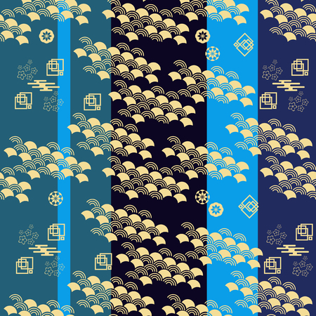 Beautiful japanese seamless  pattern with clouds, waves. Japanese, chinese elements. Vector seamless asian texture.For printing on packaging, textiles, paper, fabric,  manufacturing, wallpapers.のイラスト素材
