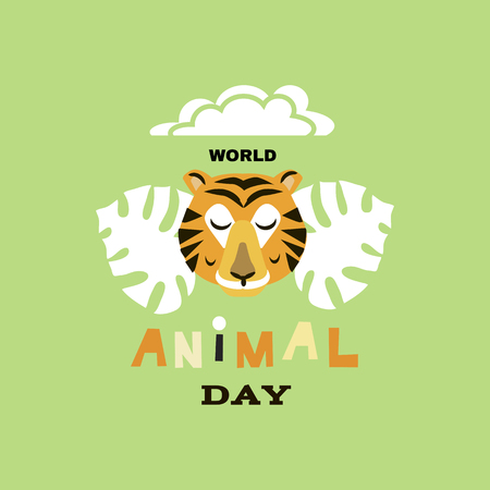 World animals  Day. International  holiday. Cute doodle animals. Vector illustrationのイラスト素材