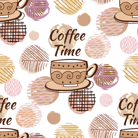 International coffee day. Seamless pattern with coffee, beautiful texture. For design  poster,paper,  banner, menu, postcard. Vector illustration.のイラスト素材