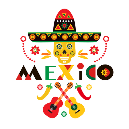 Mexico Poster Greeting Card Invitation Banner Sugar Skulls