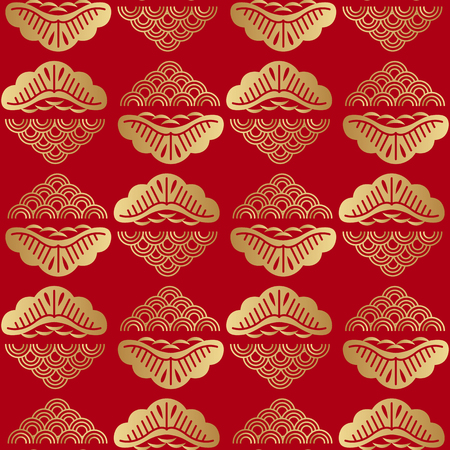 Beautiful japanese seamless pattern with clouds, waves. Japanese, chinese elements. Vector seamless asian texture. For printing on packaging, textiles, paper,fabric,  manufacturing, wallpapers.のイラスト素材