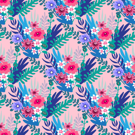 Beautiful  flower seamless pattern with  delicate art bouquets. Meadow  millefleurs .Floral background for textile, fabric,  wallpaper, pattern fills, covers, surface, print, wrap, scrapbookingのイラスト素材