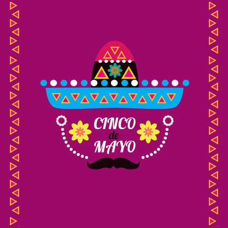 Happy Cinco de Mayo. Festive Cinco De Mayo colorful template  poster design. Perfect  for your holiday celebration at a bar, restaurant, card, nightclub or other venue.Vector illustration.のイラスト素材