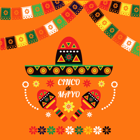 Cinco De Mayo colorful template  poster design. Perfect  for your holiday celebration at a bar, restaurant, nightclub or other venue.Vector illustration.のイラスト素材
