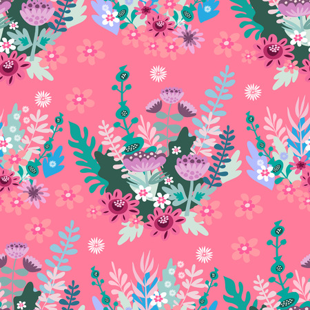 Beautiful  flower seamless pattern with  delicate art bouquets. Meadow  millefleurs .Floral background for textile, fabric,  wallpaper, pattern fills, covers, surface, print, wrap, scrapbookingのイラスト素材