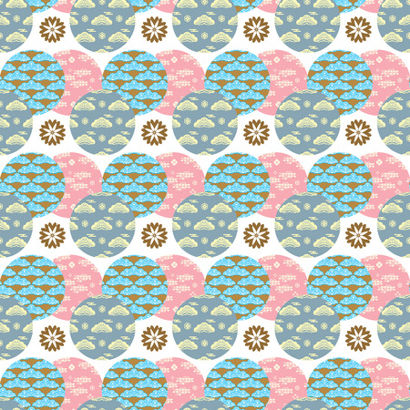 Beautiful japanese seamless pattern with clouds, waves. Japanese, chinese elements. Vector seamless asian texture. For printing on packaging, textiles, paper,fabric,  manufacturing, wallpapers.のイラスト素材