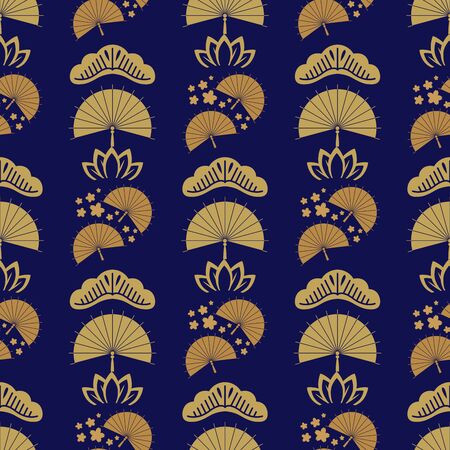 Beautiful japanese seamless pattern with clouds, waves. Japanese, chinese elements. Vector seamless asian texture. For printing on packaging, textiles, paper,fabric,  manufacturing, wallpapers.のイラスト素材