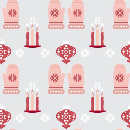 Christmas seamless pattern  with gift boxes ,  red and golden  balls, snowflakes .  Holidaus  art  background  for your template textile,  fabric,  decoration for website, social networks, blog , and greetings card or christmas  invitations.のイラスト素材