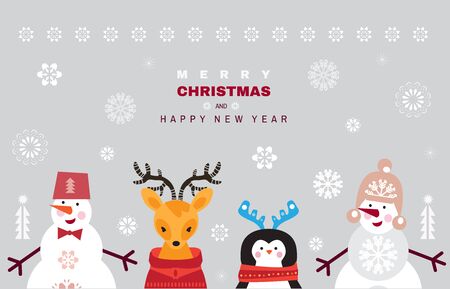 Merry Christmas and Happy New year.  Christmas cute animals.のイラスト素材