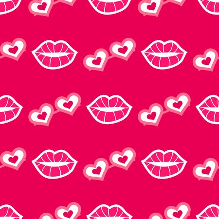 Happy Valentine's Day beautiful  romantic seamless pattern with hearts, lips and crown. Holiday design, greeting card,  gift card, wedding invitation. Valentines Day background. Vector illustration.のイラスト素材