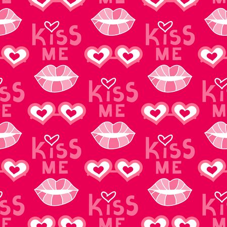 Happy Valentine's Day beautiful  romantic seamless pattern with hearts, lips and crown. Holiday design, greeting card,  gift card, wedding invitation. Valentines Day background. Vector illustration.のイラスト素材