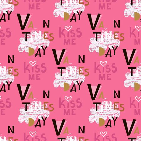 Happy Valentine's Day beautiful  romantic seamless pattern with hearts, lips and crown. Holiday design, greeting card,  gift card, wedding invitation. Valentines Day background. Vector illustration.のイラスト素材