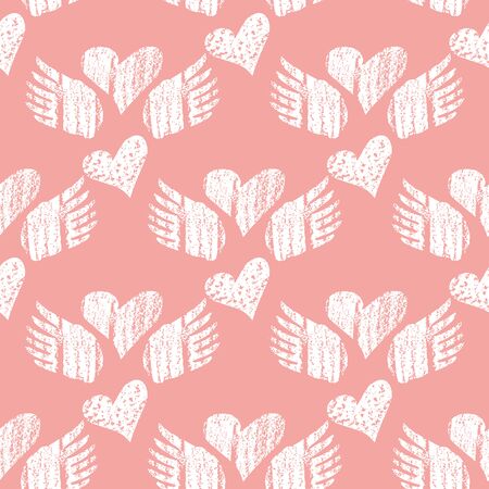 Happy Valentine's Day beautiful  romantic seamless pattern with hearts, lettering and crown . Holiday design, greeting cards, love creative concept, wedding invitation. Valentines Day  background. Vector illustrationのイラスト素材