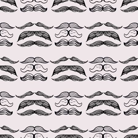 Funny  seamless pattern with mustache. Father's day. Cute vector texture in flat cartoon style. For your design, posters, textile, wedding invitation.  Vector illustration.  のイラスト素材