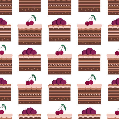 Seamless pattern with sweet cupcakes, pies and tortes, chocolate ice cream and fruit muffins, desserts and pastry cakes. Vector illustration in flat cartoon style.のイラスト素材