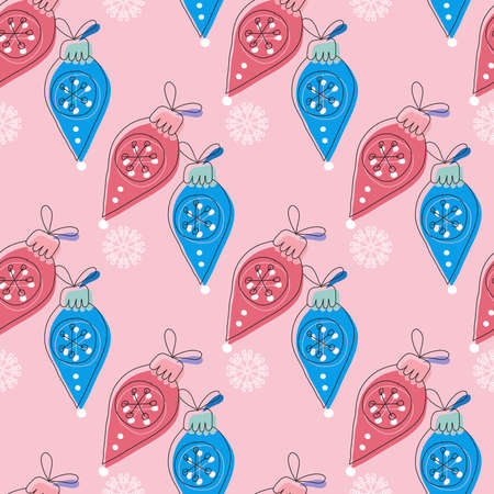 Christmas seamless pattern with balls, Christmas toy, snowflakes. Holidaus art background for template textile, fabric, wallpaper, paper, decoration for website, social networks, blog or your video channel and greetings card, banner Vector illustrationのイラスト素材