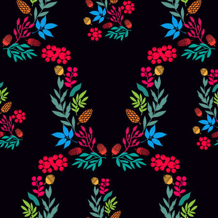 Merry Christmas winter floral holiday art background. Hand drawn Christmas seamless pattern with...