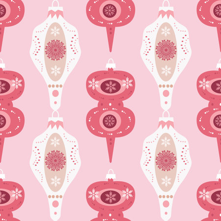 Christmas seamless pattern with balls, Christmas toy, snowflakes. Art background for template textile, fabric, wallpaper, paper, decoration for website, social networks, banner Vector illustrationのイラスト素材