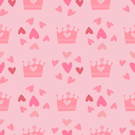 Awesome gentle baby seamless pattern with crown, heart, star. Perfect for textile, fabric, cover, baby shover, paper, wall art. Vector cute illustration.のイラスト素材