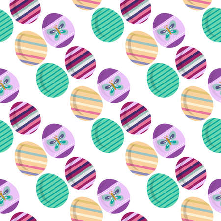 Happy Easter. Beautiful festive seamless pattern with easter eggs, spring meadow flowers. Cute spring floral background, paper, textile, covers, banner. Vector illustration.のイラスト素材