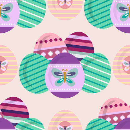 Happy Easter. Beautiful festive seamless pattern with easter eggs, spring meadow flowers. Cute spring floral background, paper, textile, covers, banner Vector illustration.のイラスト素材