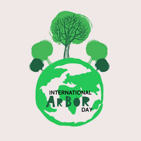 Happy Arbor Day. Save planet. Ecology concept design. Green Eco Earth. Vector illustration for ECO concept greeting card, poster, banner, eco design.のイラスト素材