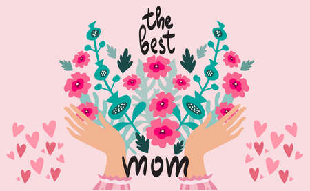 Happy Mother's Day. Template poster, greeting card with flowers. Can be used as mothers day card or poster.Vector illustration.のイラスト素材