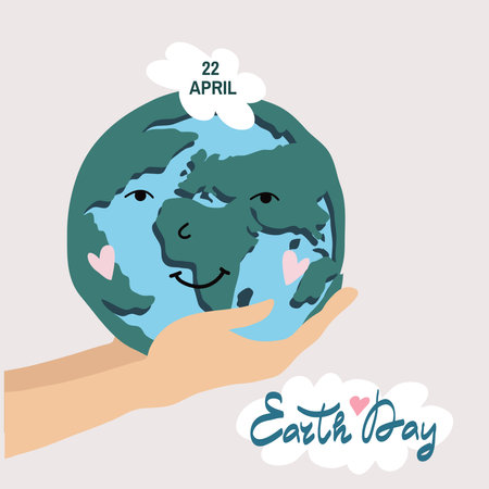 International Earth Day. Save the planet eco concept. Template poster, web banner, postcard. Green leaves, forest, trees. Vector cute flat cartoon illustration.のイラスト素材