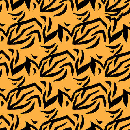 Tiger beautiful seamless pattern in different colors in cartoon flat style. Modern fashion print skin design for textile, fabric, wallpaper. Safari style. Vector illustrationのイラスト素材