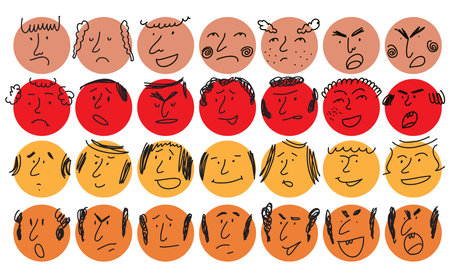 Cute colorful cartoon faces. Smiling human icon. different nationalities. Avatars of people. Vector cute illustration in flat style.のイラスト素材