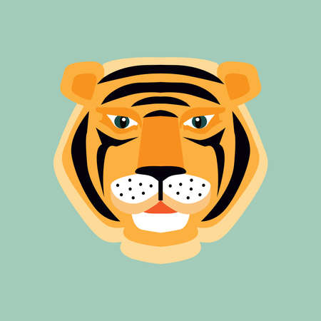 Tiger icon head silhouette, tiger- simbol 2022 year. Vector flat illustration in cartoon style.のイラスト素材