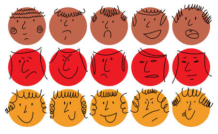 Cute colorful cartoon faces. Smiling human icon. different nationalities. Avatars of people. Vector...