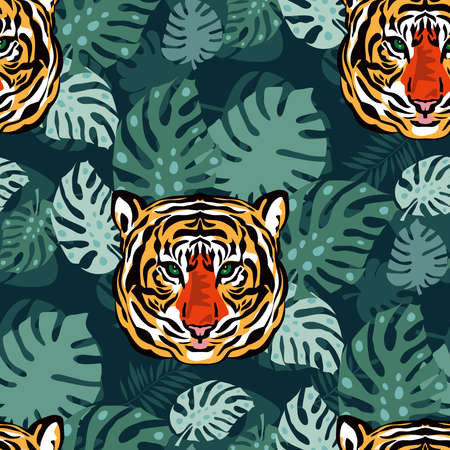 Tiger beautiful seamless pattern Modern fashion print skin design for textile, fabric, wallpaper. Safari style.のイラスト素材