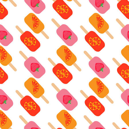 Summer Seamless pattern with ice cream, waffle, sweet cupcakes, chocolate ice cream and fruit...
