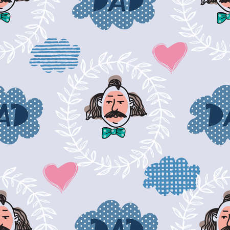Happy Father's d ay Seamless pattern in cartoon style. Label, tags, card, posters, banners, sale advertising, Vectorのイラスト素材