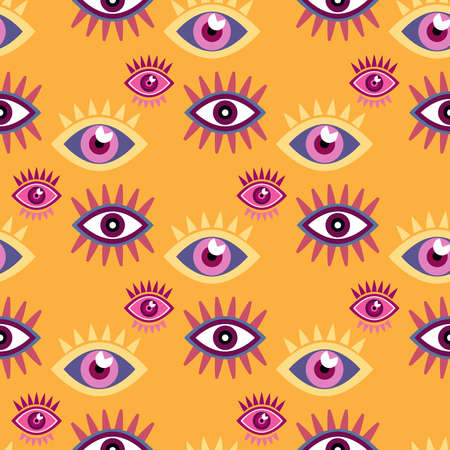 Awesome eye seamless pattern with esoteric eye different shapes. Vector illustration.のイラスト素材