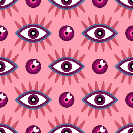 Awesome eye seamless pattern with esoteric eye different shapes. Vector illustration.のイラスト素材
