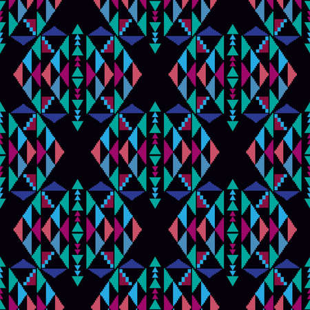 Colorful awesome tribal boho mexican geometrical print. Abstract seamless aztec, mayan pattern. Ethnic hipster background indian latino texture. Vector flat illustration.のイラスト素材